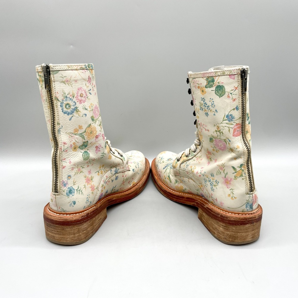Free People Womens 39 Santa Fee Combat Boots Vintage Floral Leather Cottage Boho - Picture 10 of 13